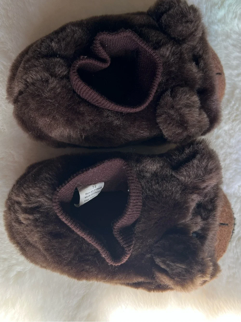 L.L.Bean Toddler Brown Bear Plush Slippers Size 7-8c Non-Slip Soft Cozy